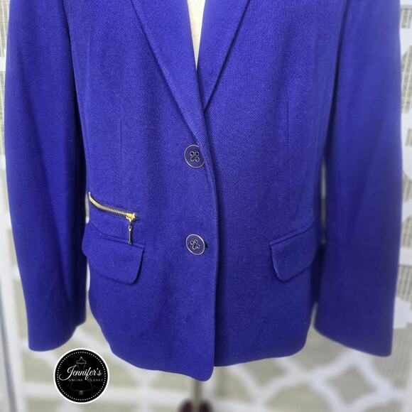 Chico's Purple Blue Pique Knit Notch Collar Zipper Accent Blazer Size 1=M/8 - Picture 4 of 13